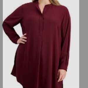 Anne Klein Women's 2XL Sheer Chiffon Long sleeve Deep Red Tunic